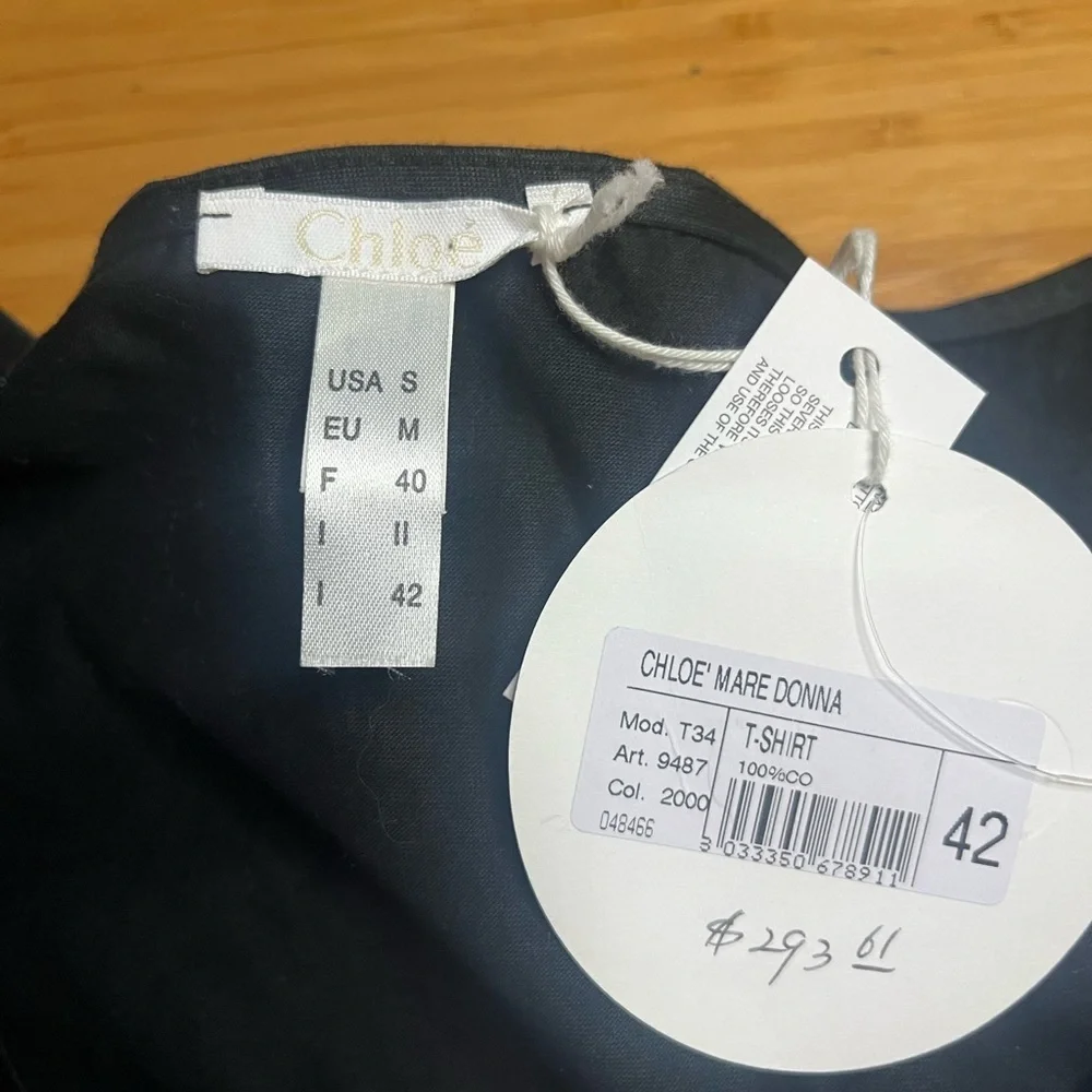 NWT Chloe- Black 100% Cotton Mare Donna T Shirt. Size S - Picture 3 of 9